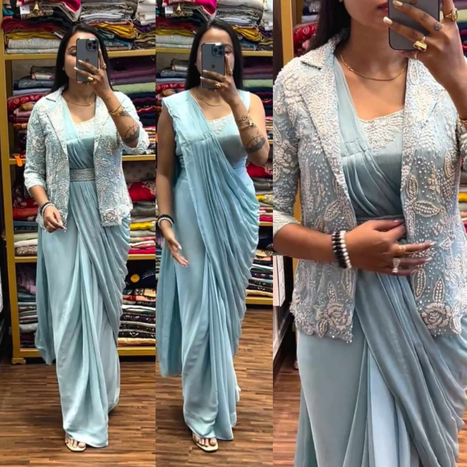 Ready to wear saree with designer koti